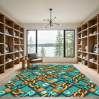 Teal Golden Chain Link Cash Rug
