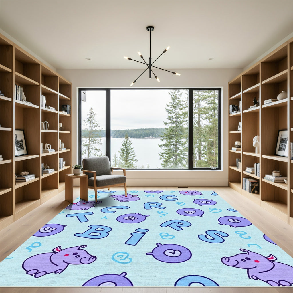 Purple Piglets Alphabet Blue Pastel Rug
