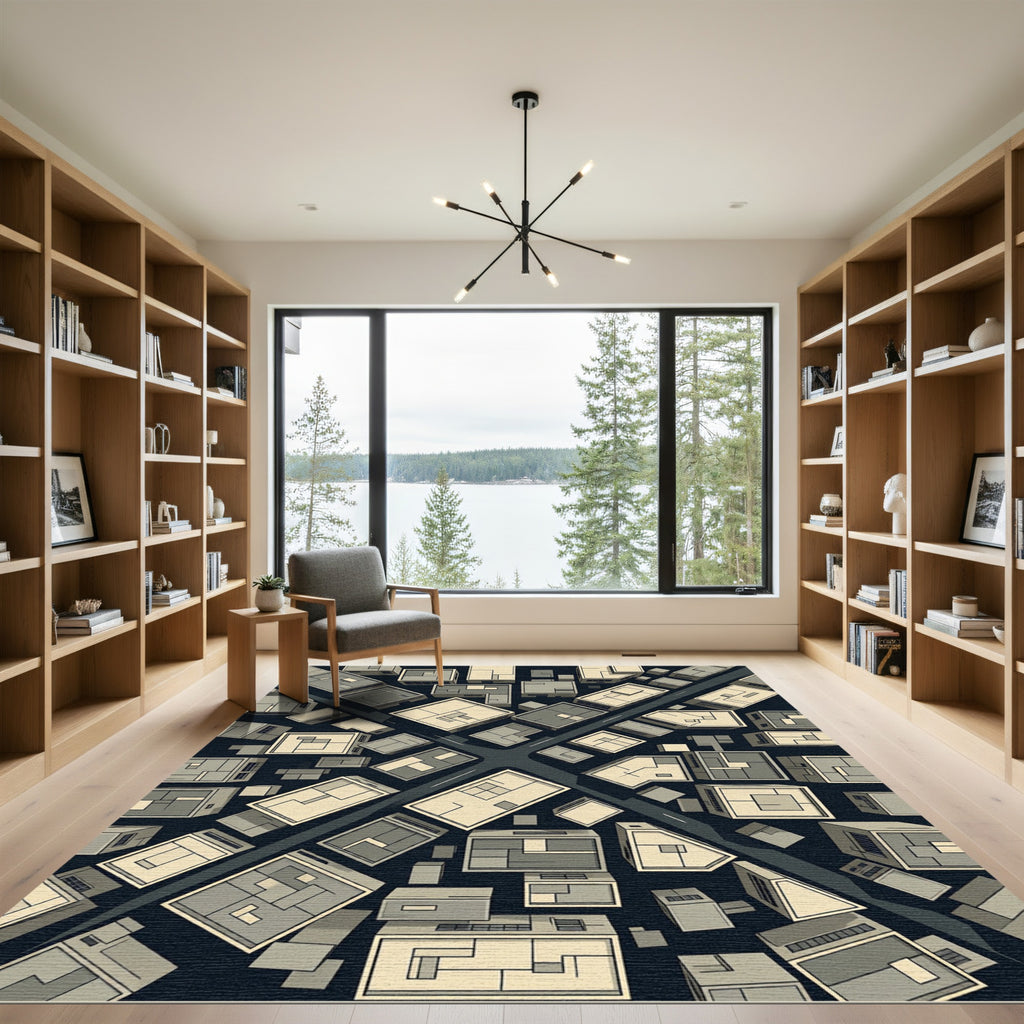 Modern Architectural Aerial Cityscape Grid Rug