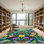 Whimsical Golden Bee and Floral Meadow Rug