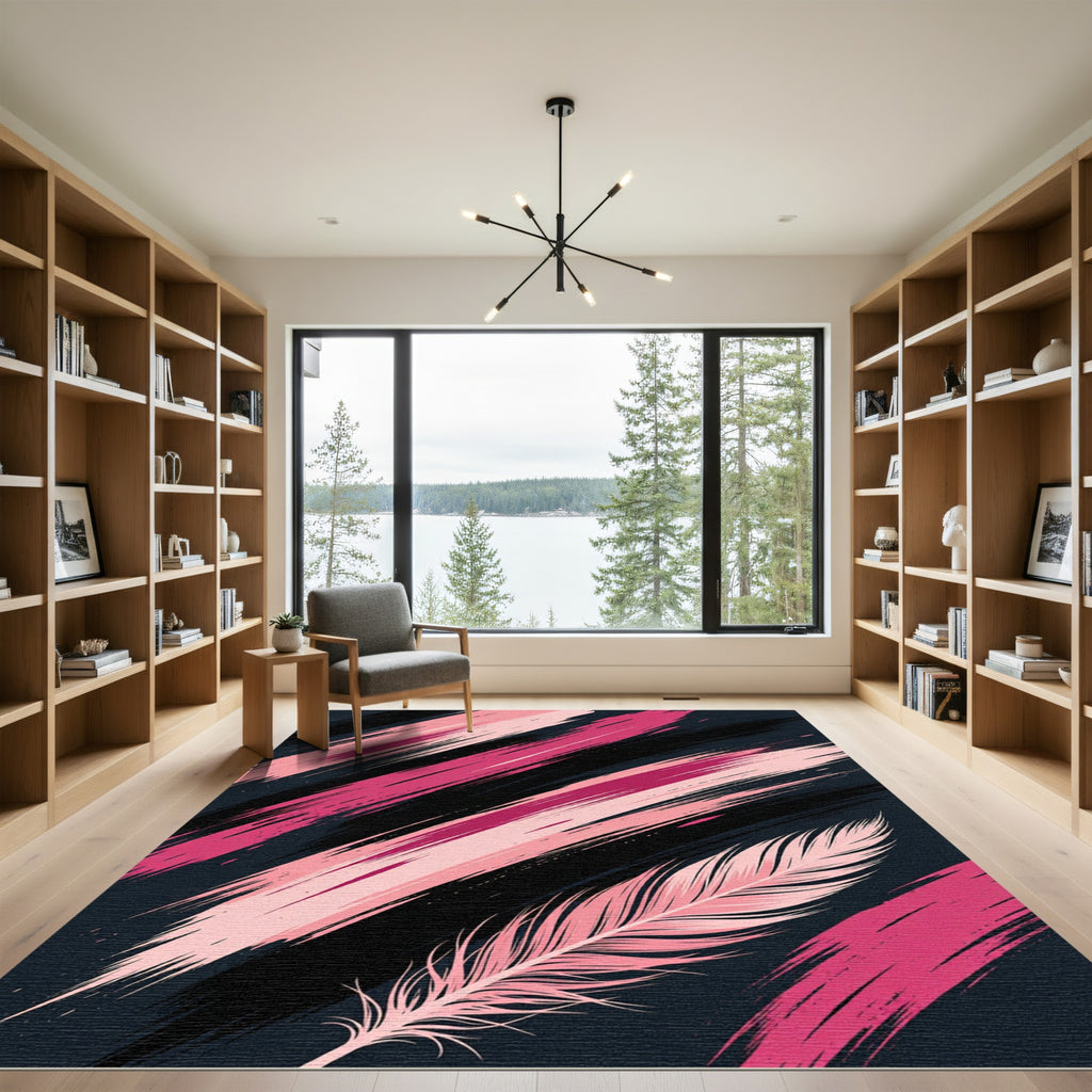 Pink Feather Abstract Brush Stroke Rug