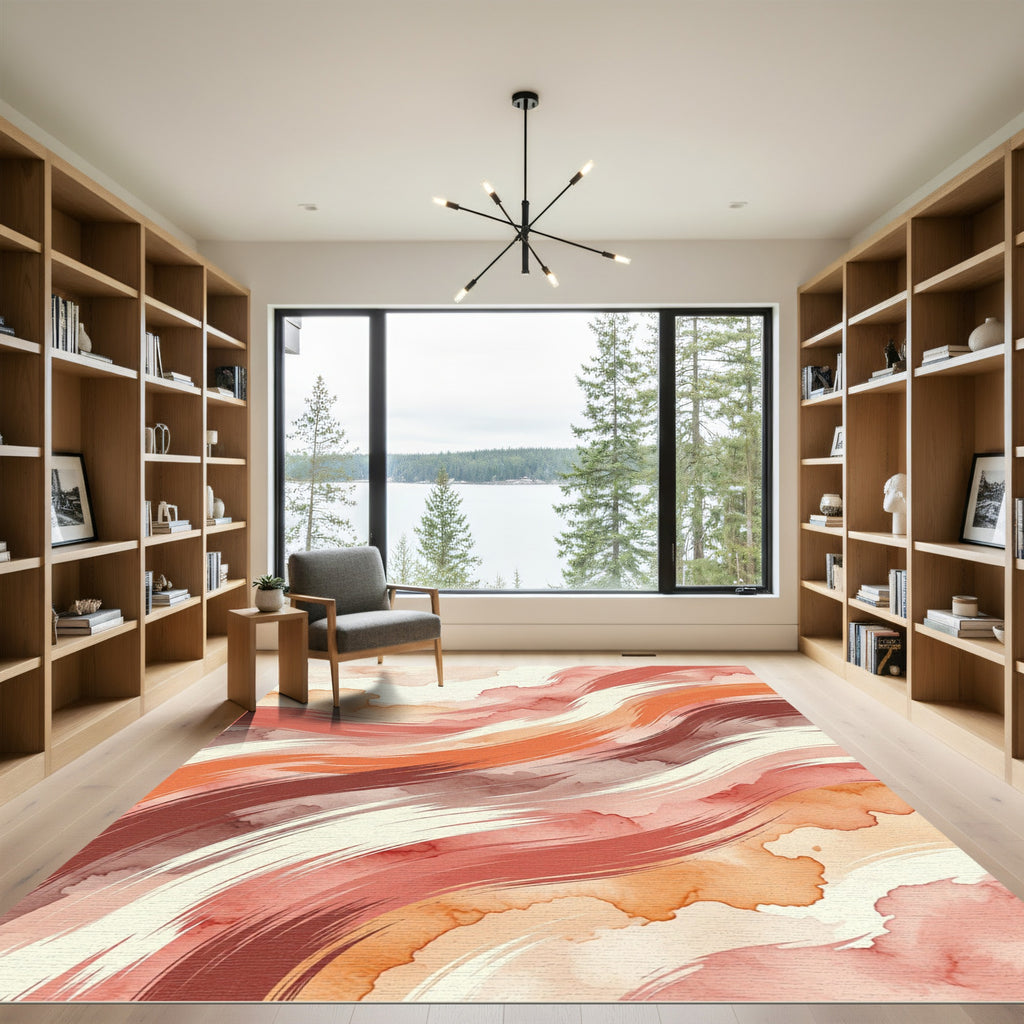 Earthy Watercolor Swirl Abstract Waves Rug