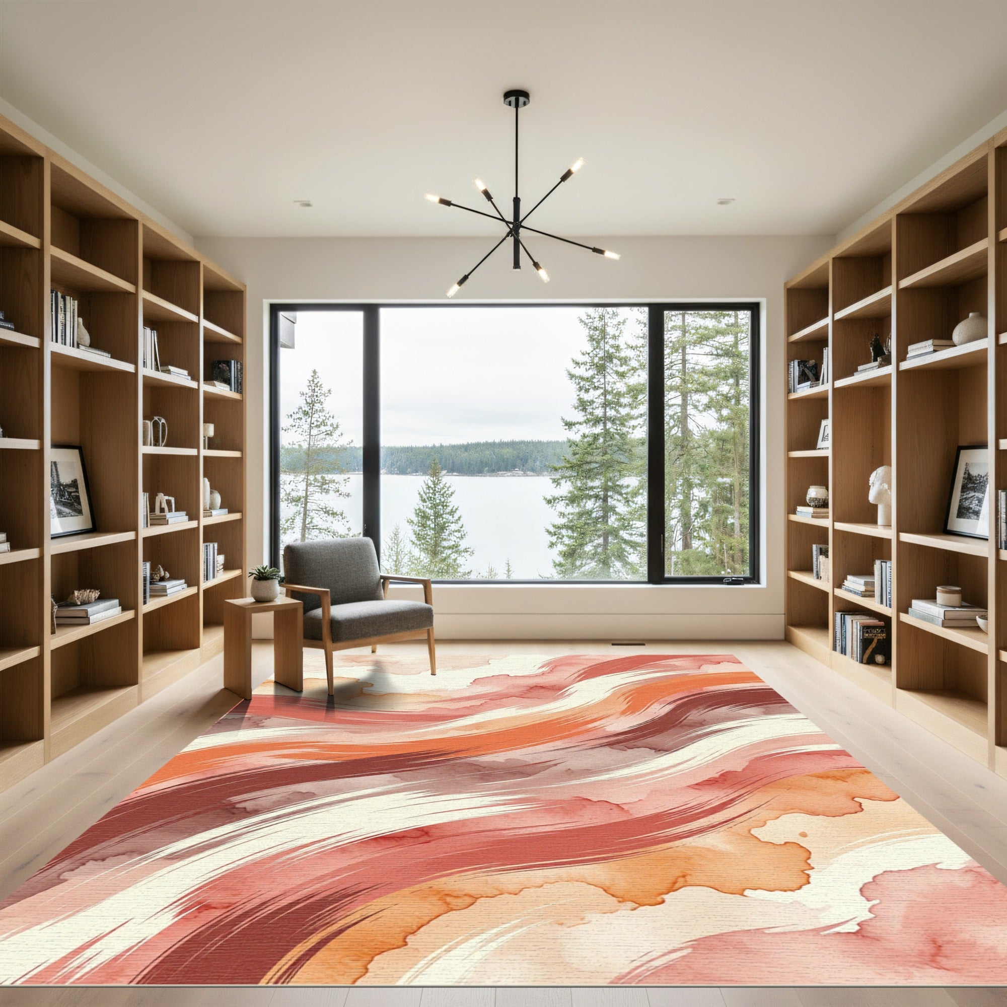 Earthy Watercolor Swirl Abstract Waves Rug