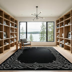 Ornate Silver Scrollwork Frame Rug