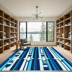 Ocean Blue Nautical Buoy Stripes Rug
