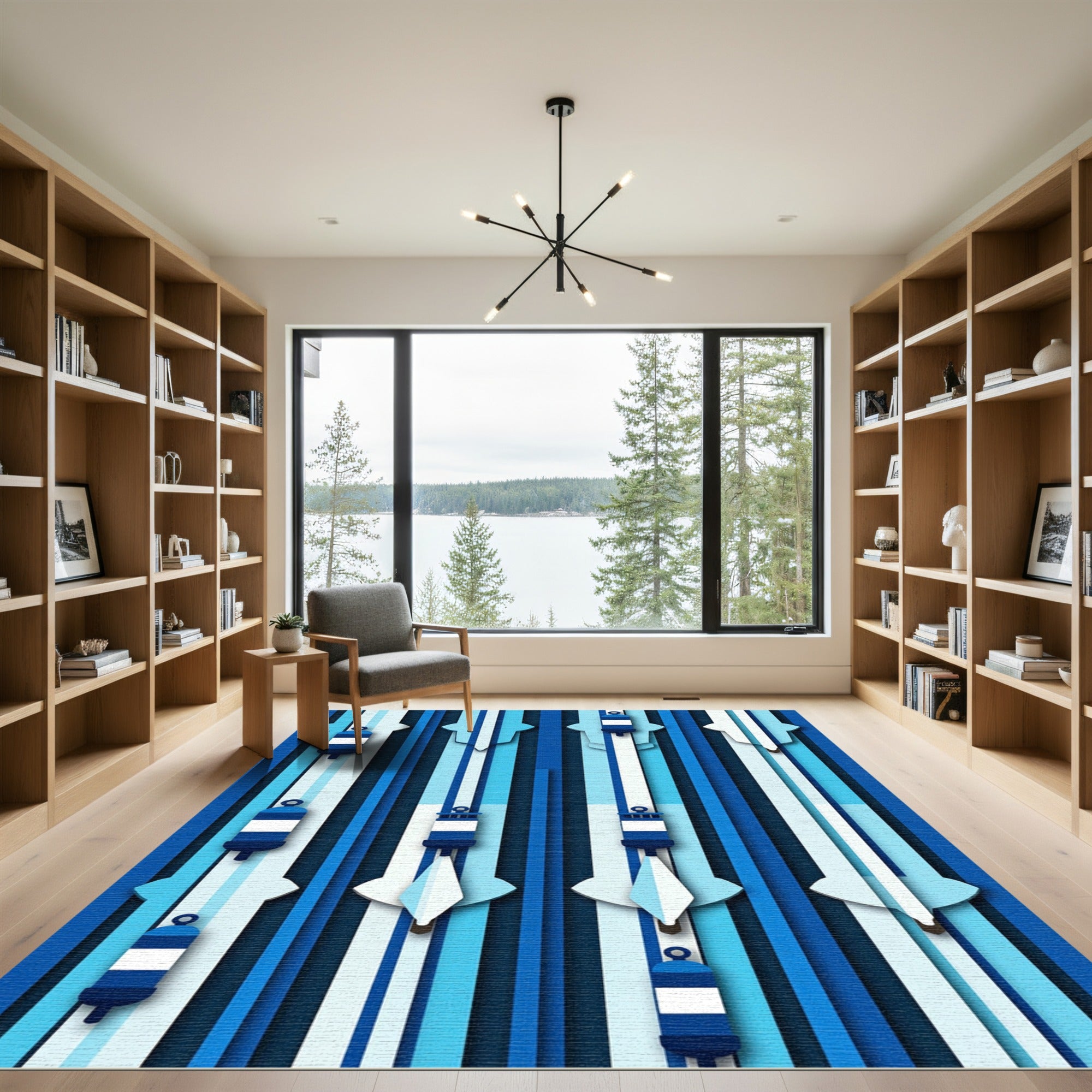 Ocean Blue Nautical Buoy Stripes Rug