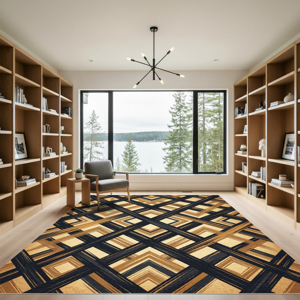 Black and Gold Intersecting Diamond Weave Rug