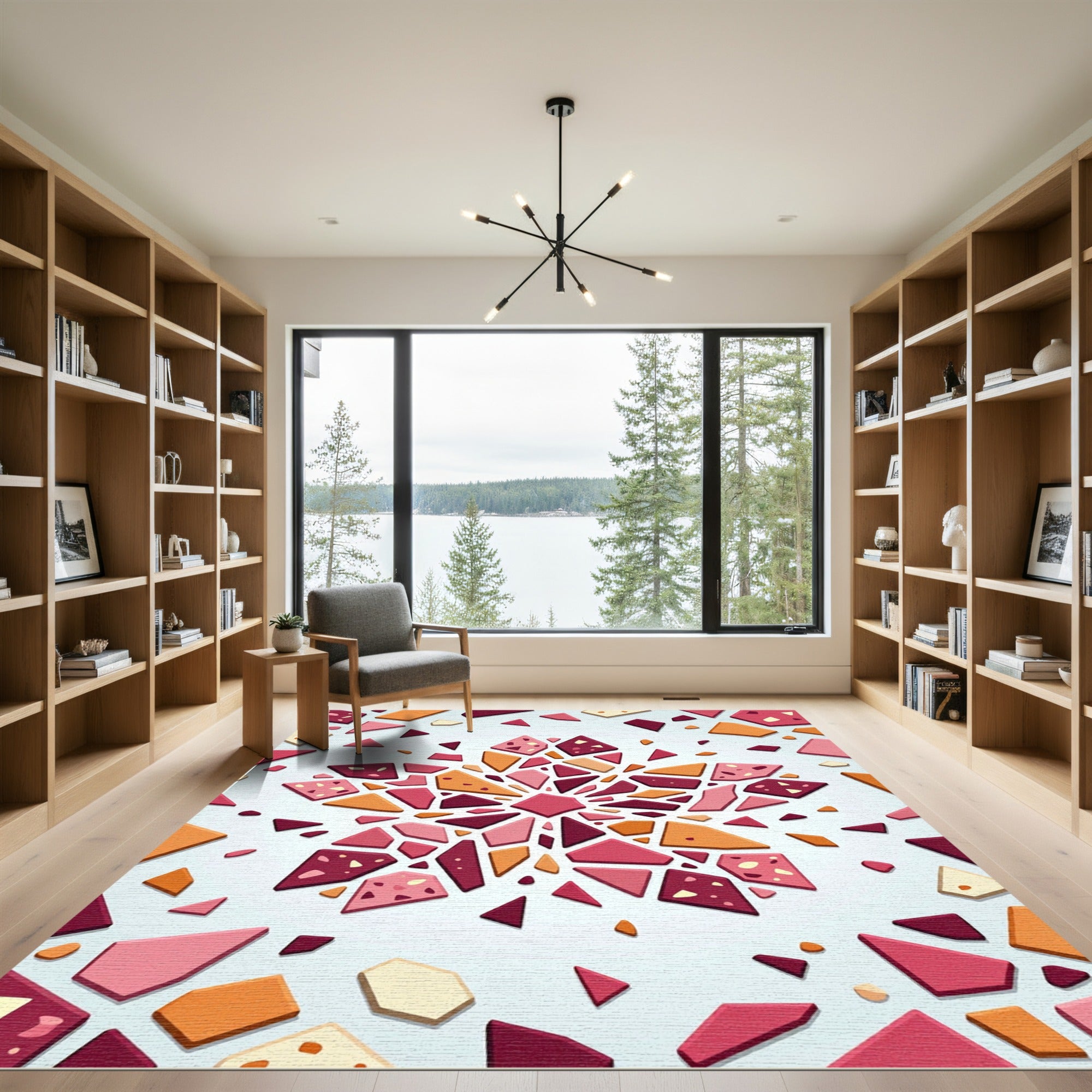 Crimson Coral Geometric Fragment Cluster Rug