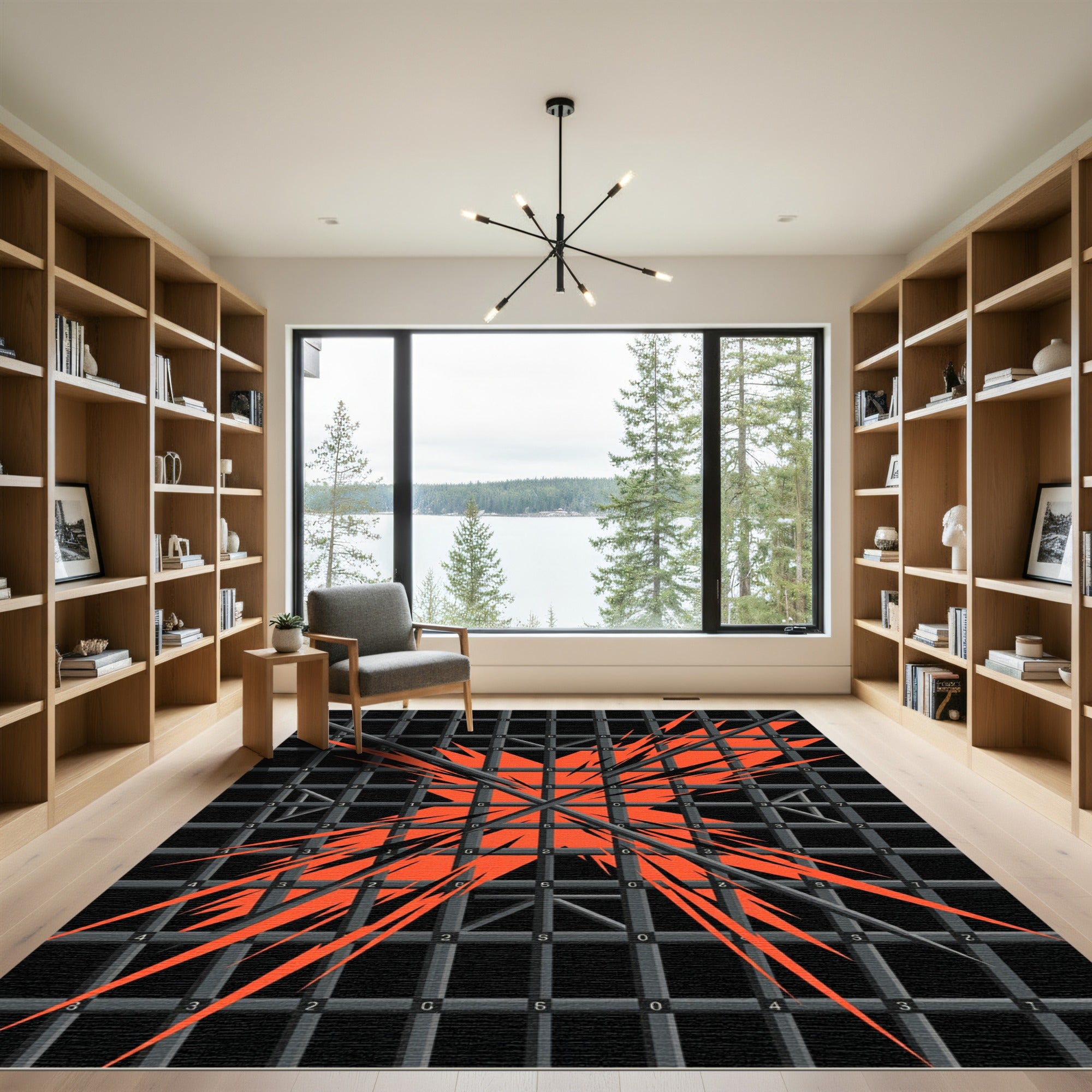 Bold Orange Abstract Grid Cross Rug