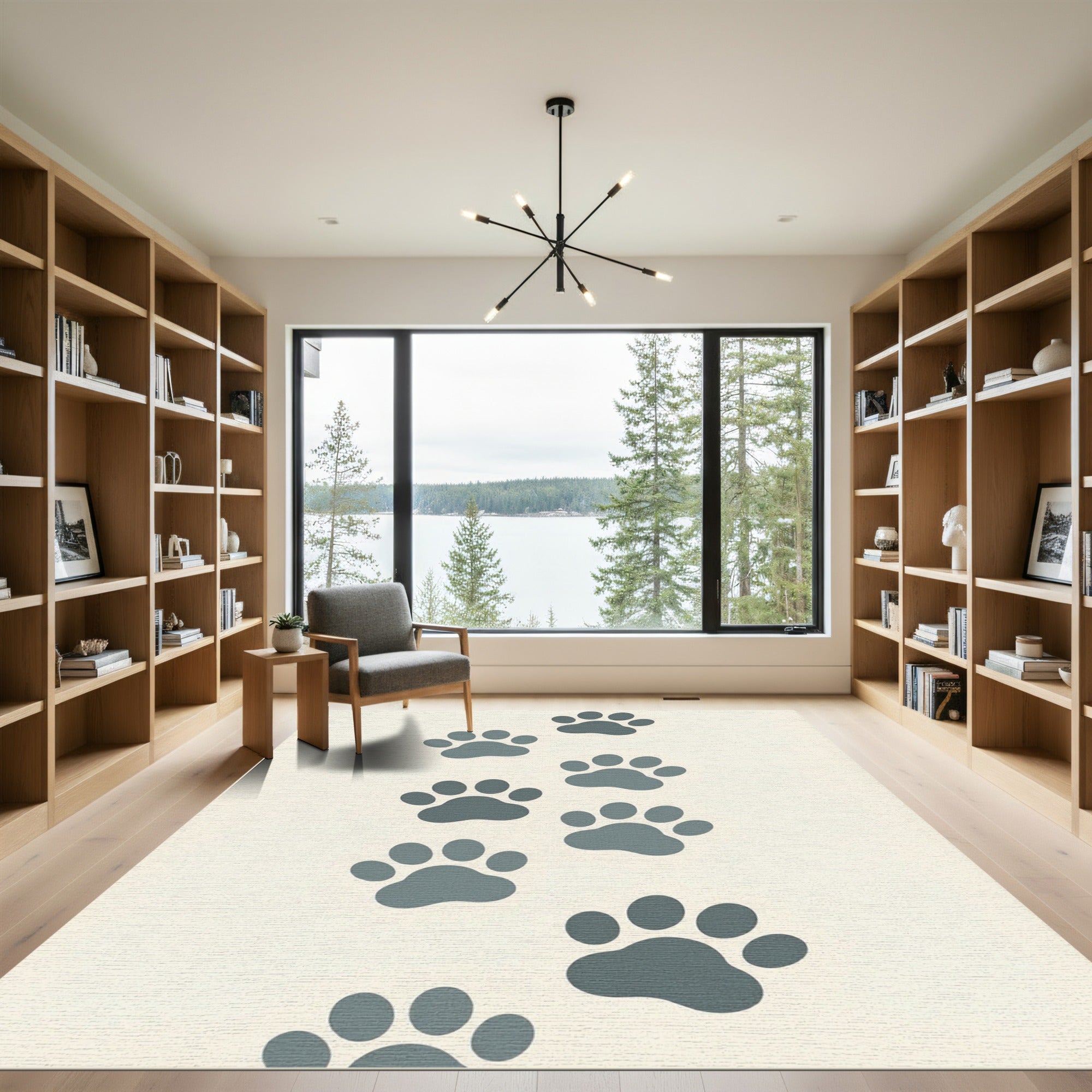 Minimalist Slate Gray Paw Footprint Rug