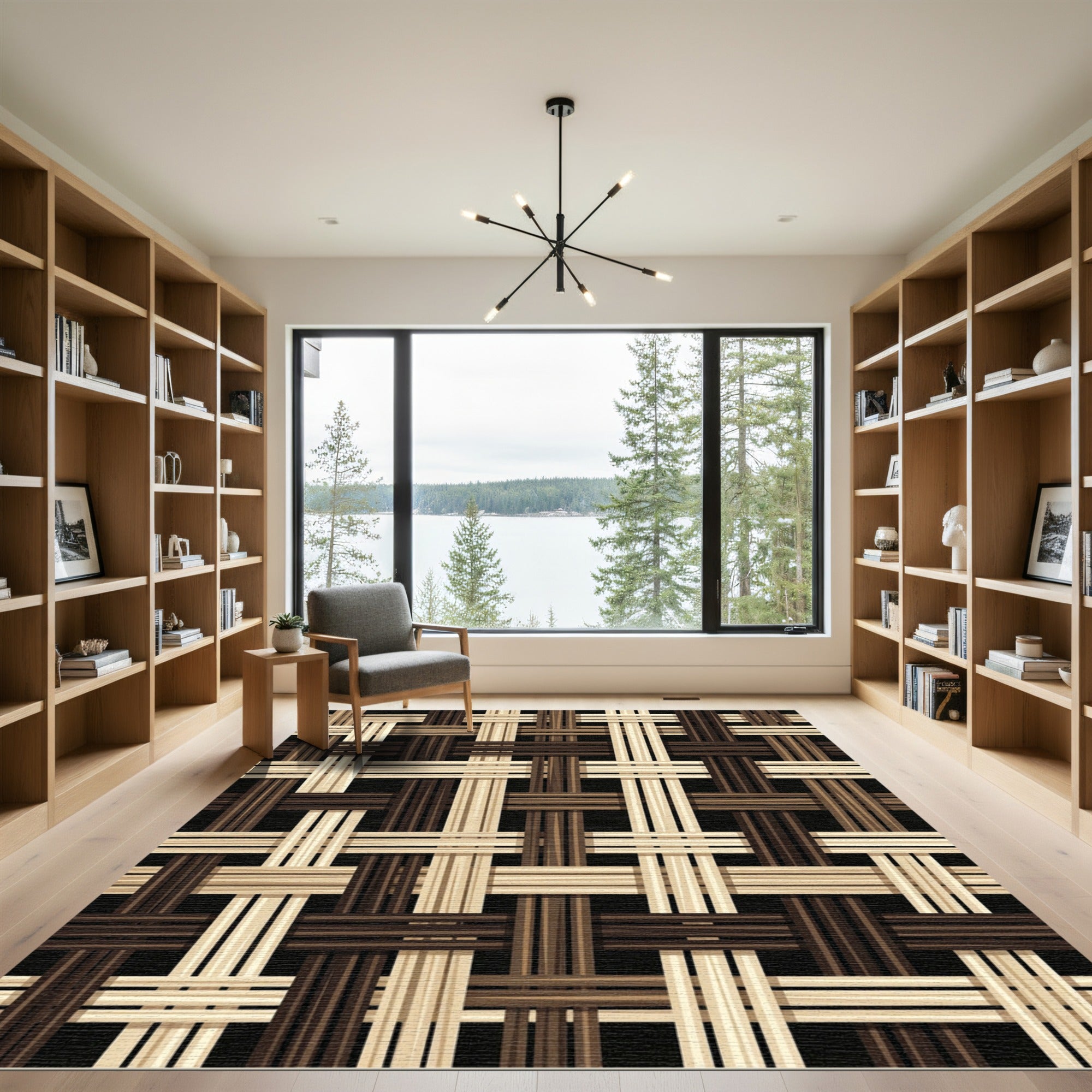 Woven Ochre Chocolate Grid Texture Rug