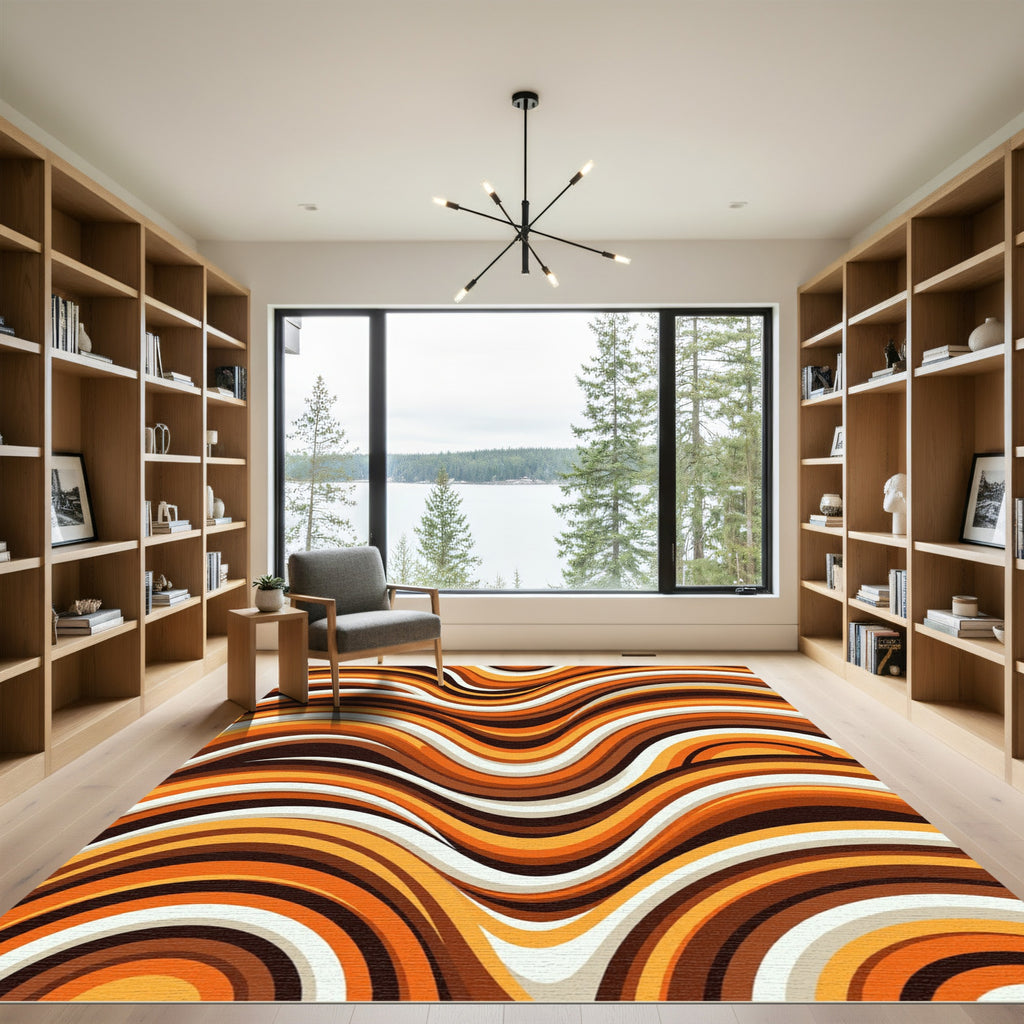 Earthy Retro Wave Abstract Rug