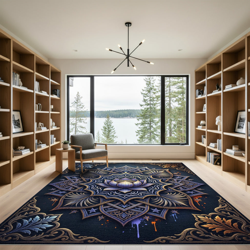 Ethereal Violet Lotus Celestial Mandala Rug