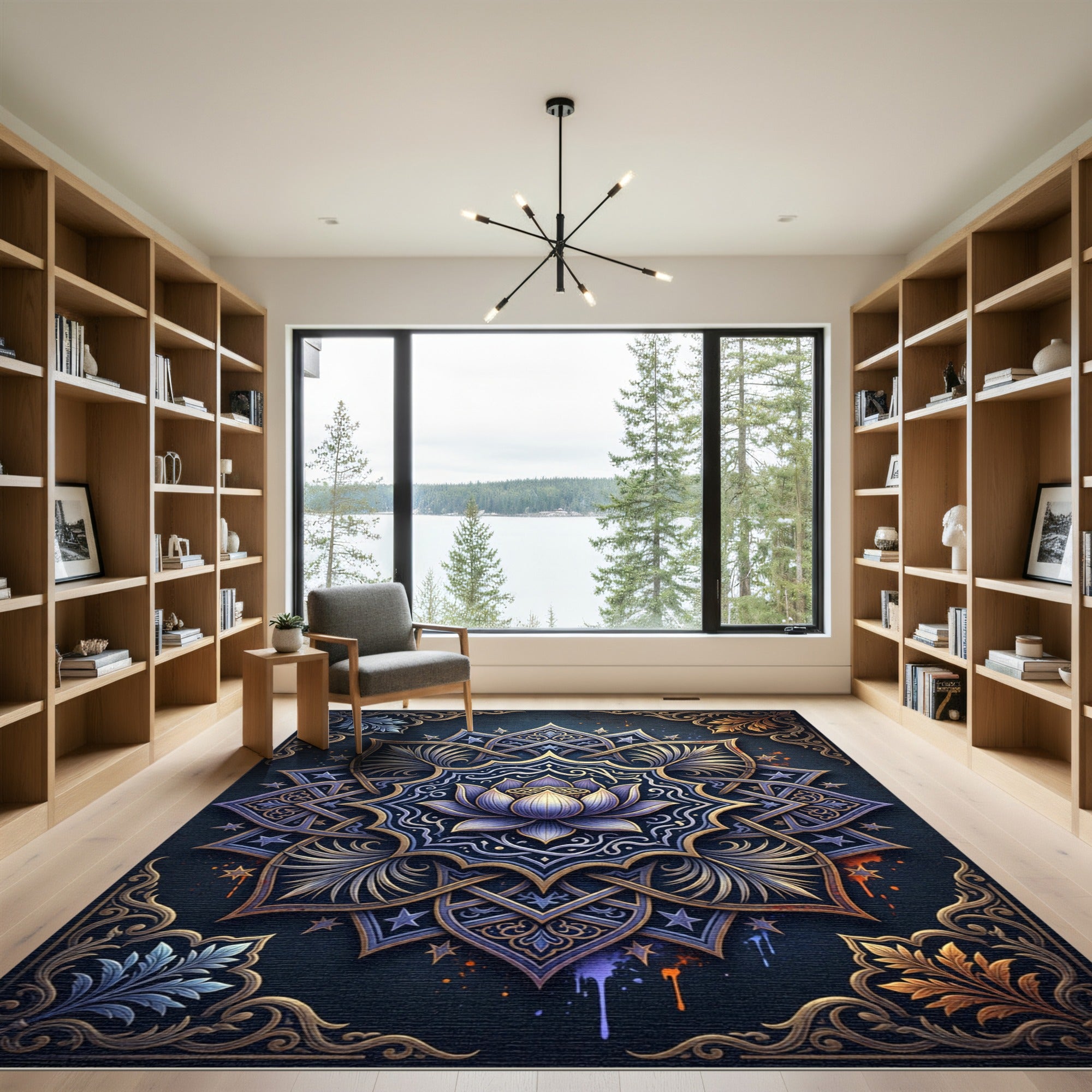 Ethereal Violet Lotus Celestial Mandala Rug