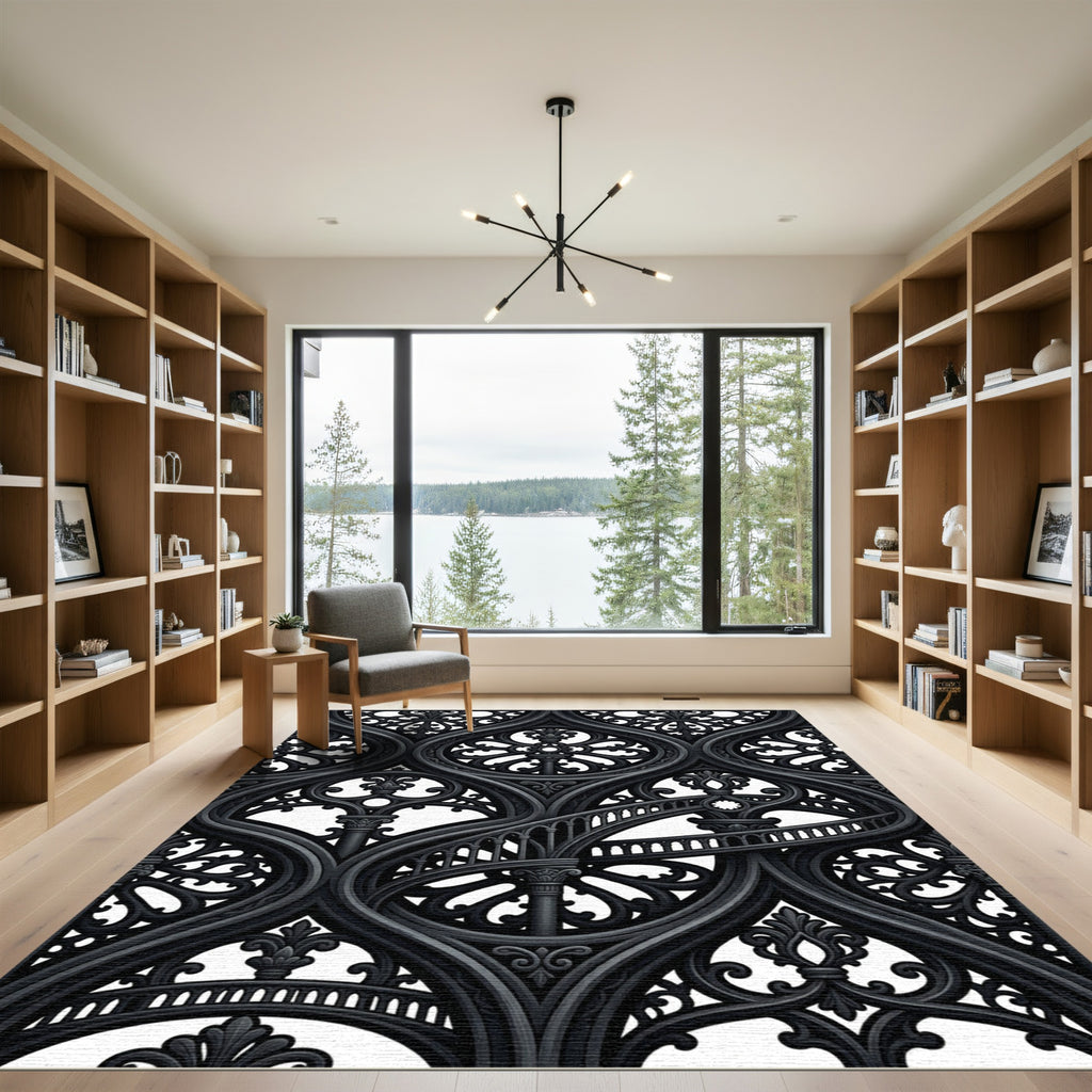 Black Gothic Arch Staircase Medallion Rug