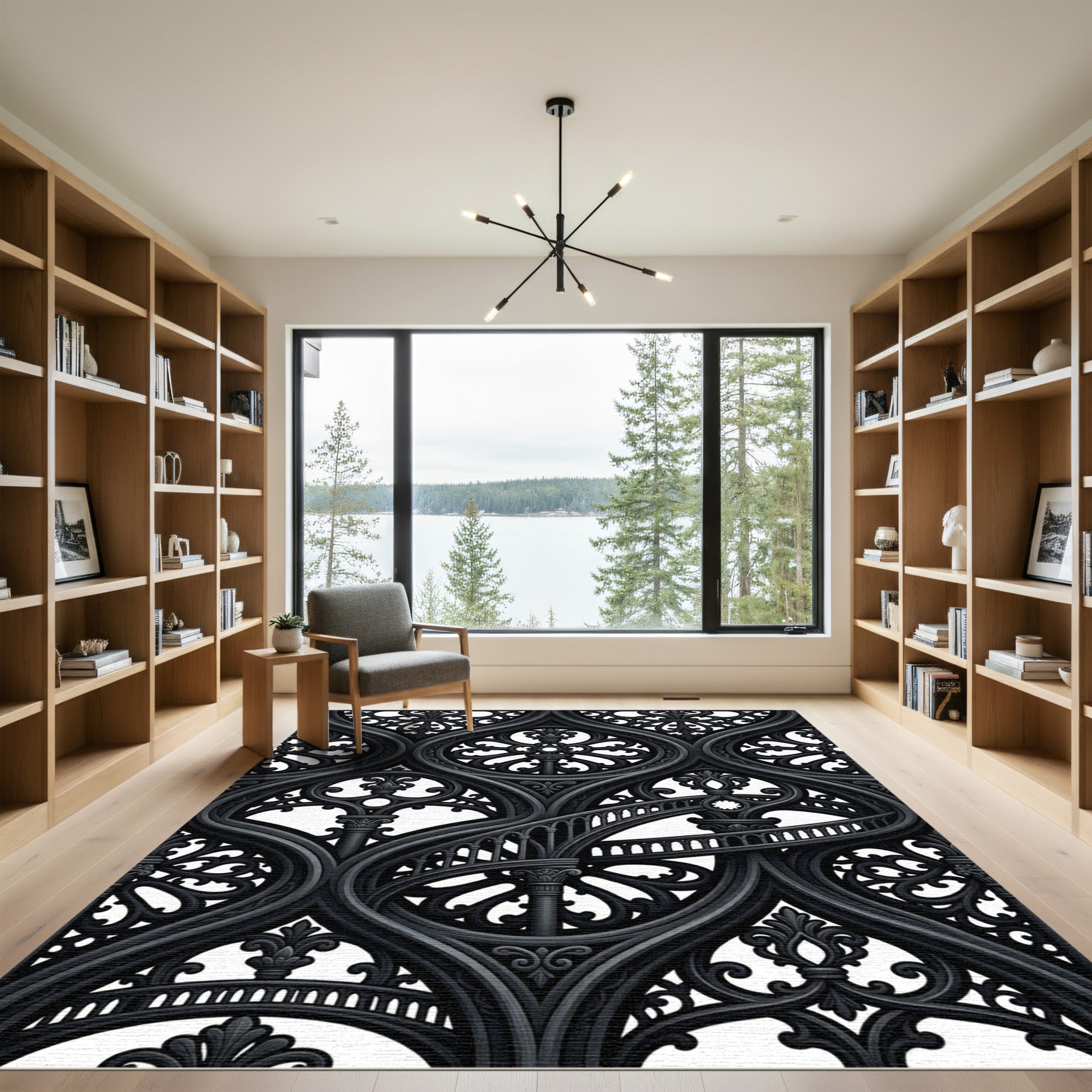 Black Gothic Arch Staircase Medallion Rug