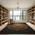 Ornate Golden Circular Floral Medallion Rug