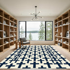 Minimalist Navy Cross Black White Grid Rug