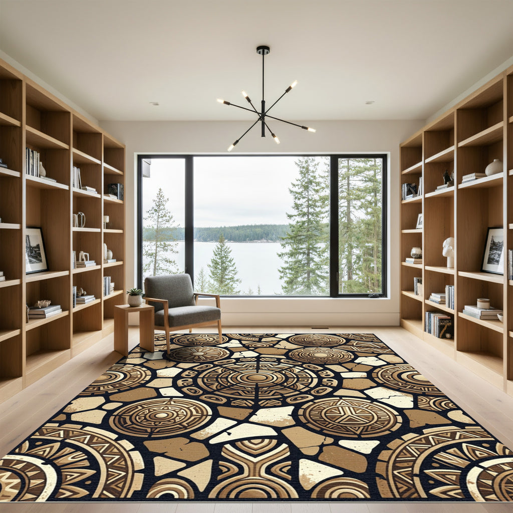 Ancient Gold Circle Stone Collage Rug