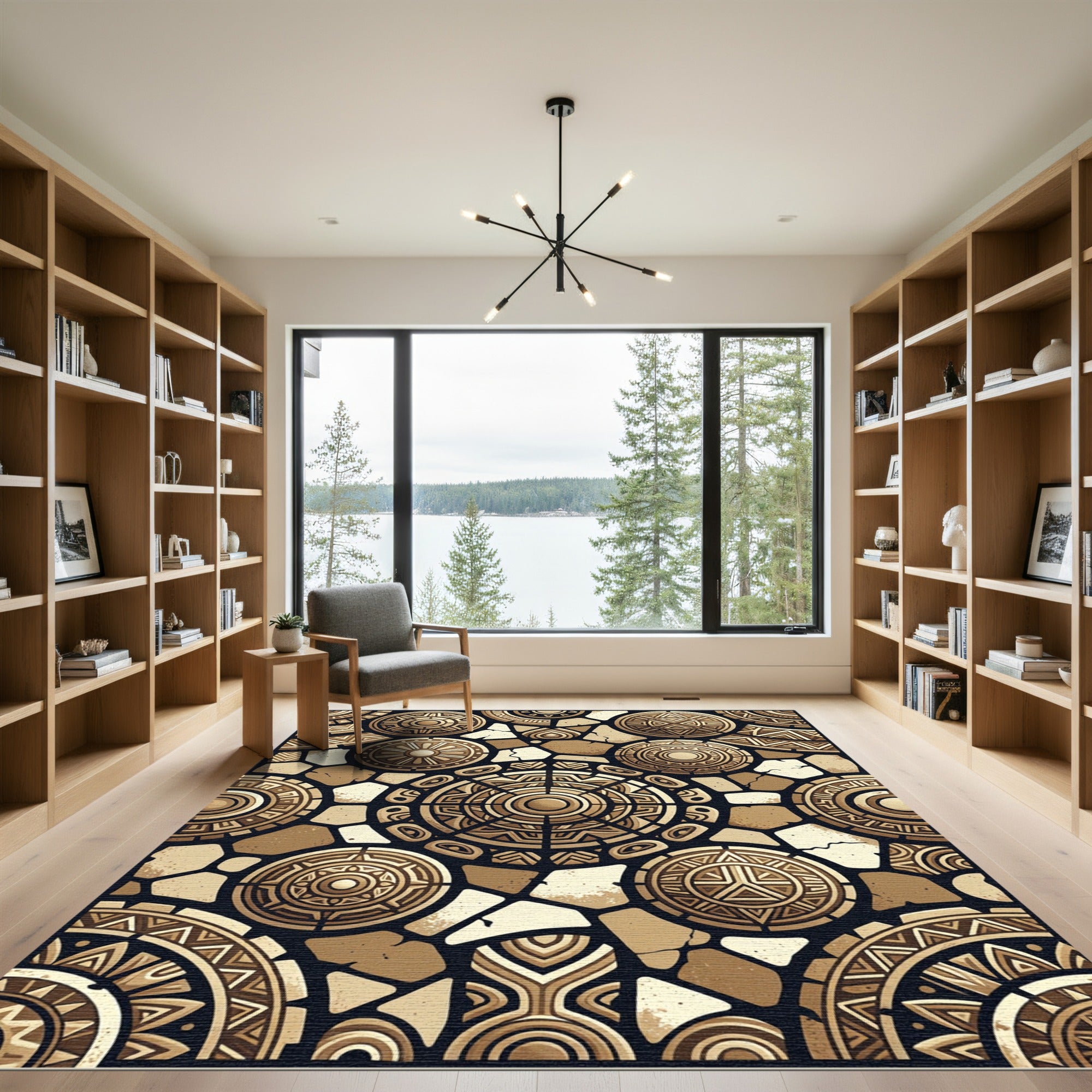 Ancient Gold Circle Stone Collage Rug