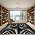 Modern Black Gold White Stripe Rug
