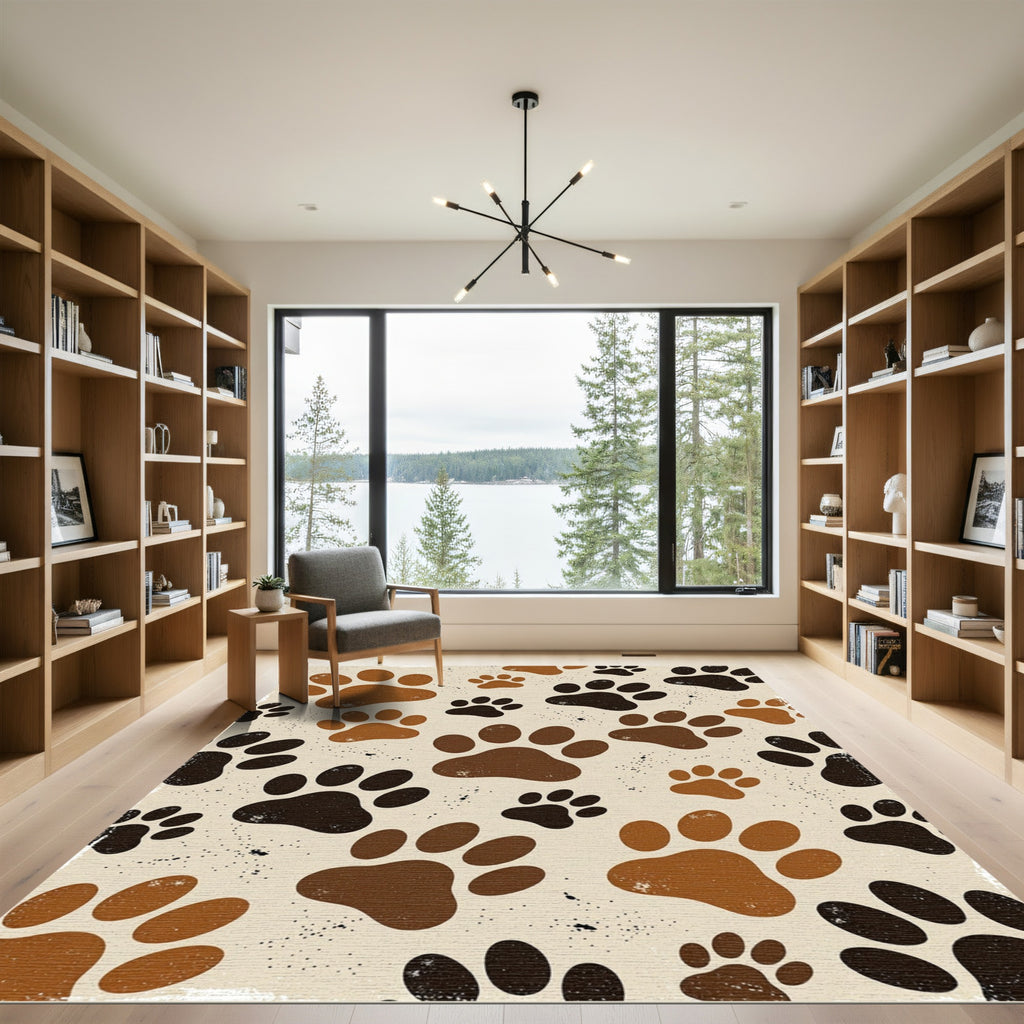 Neutral Earthy Tone Paw Animal Art Rug