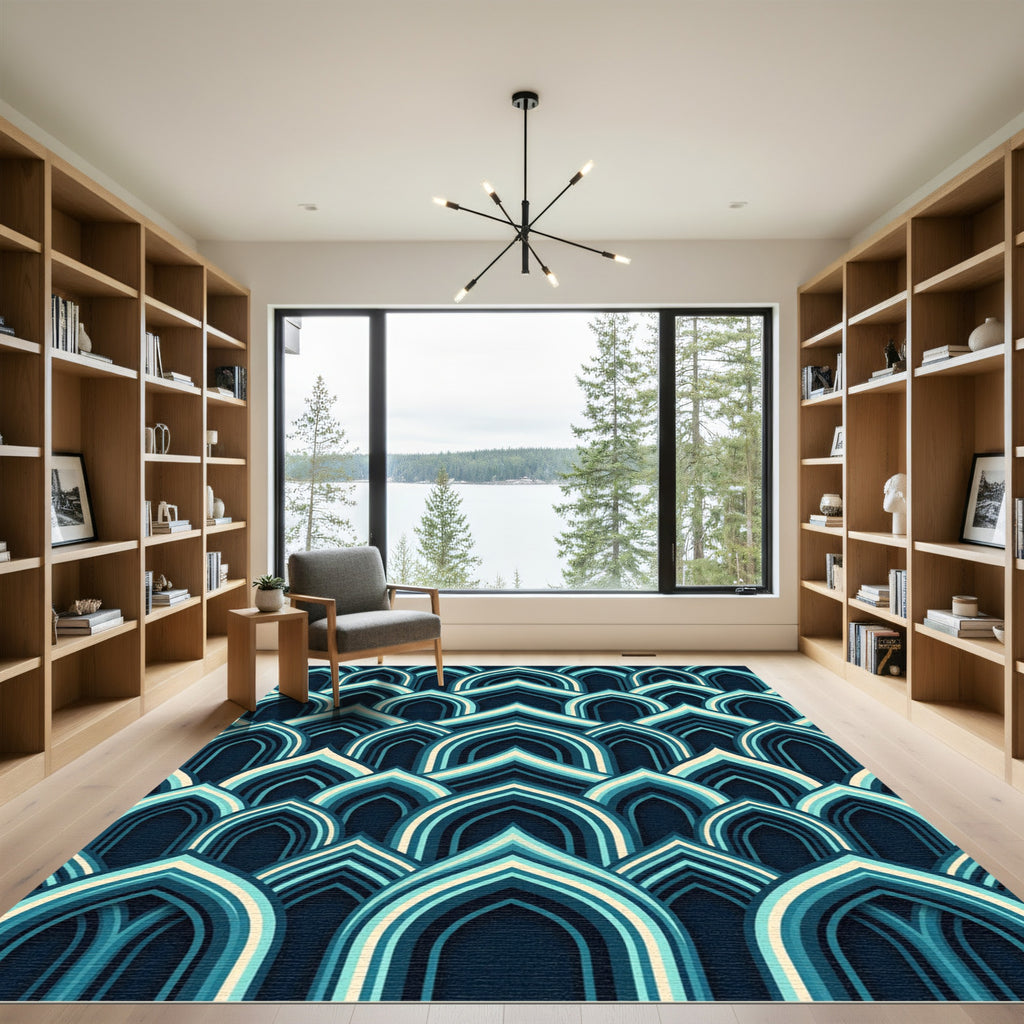 Deep Teal Archway Layered Composition Rug
