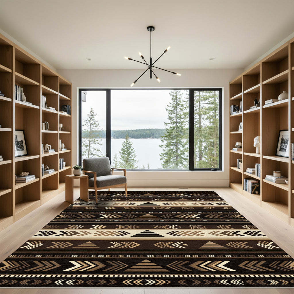 Brown Earthy Tribal Geometric Arrows Rug