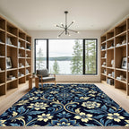 Elaborate Blue Golden Floral Scroll Rug
