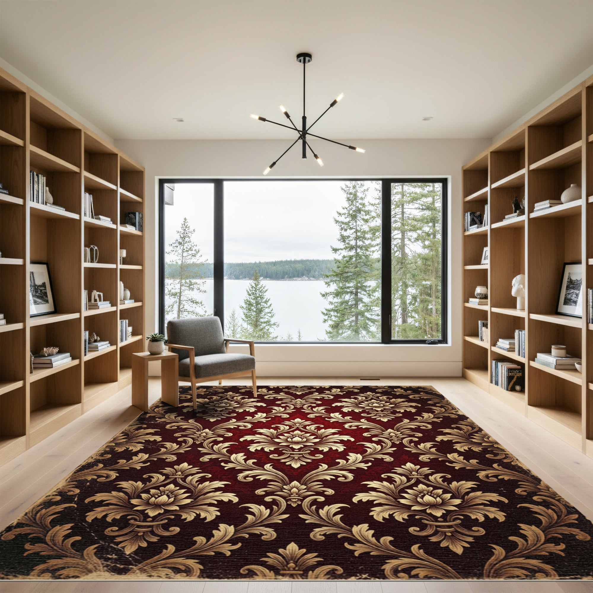 Royal Damask Floral Red Gold Tapestry Rug