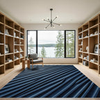 Modern Deep Blue Diagonal Abstract Waves Rug