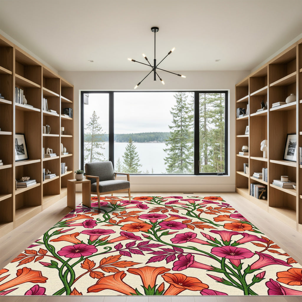 Vibrant Orange and Magenta Trumpet Vine Rug