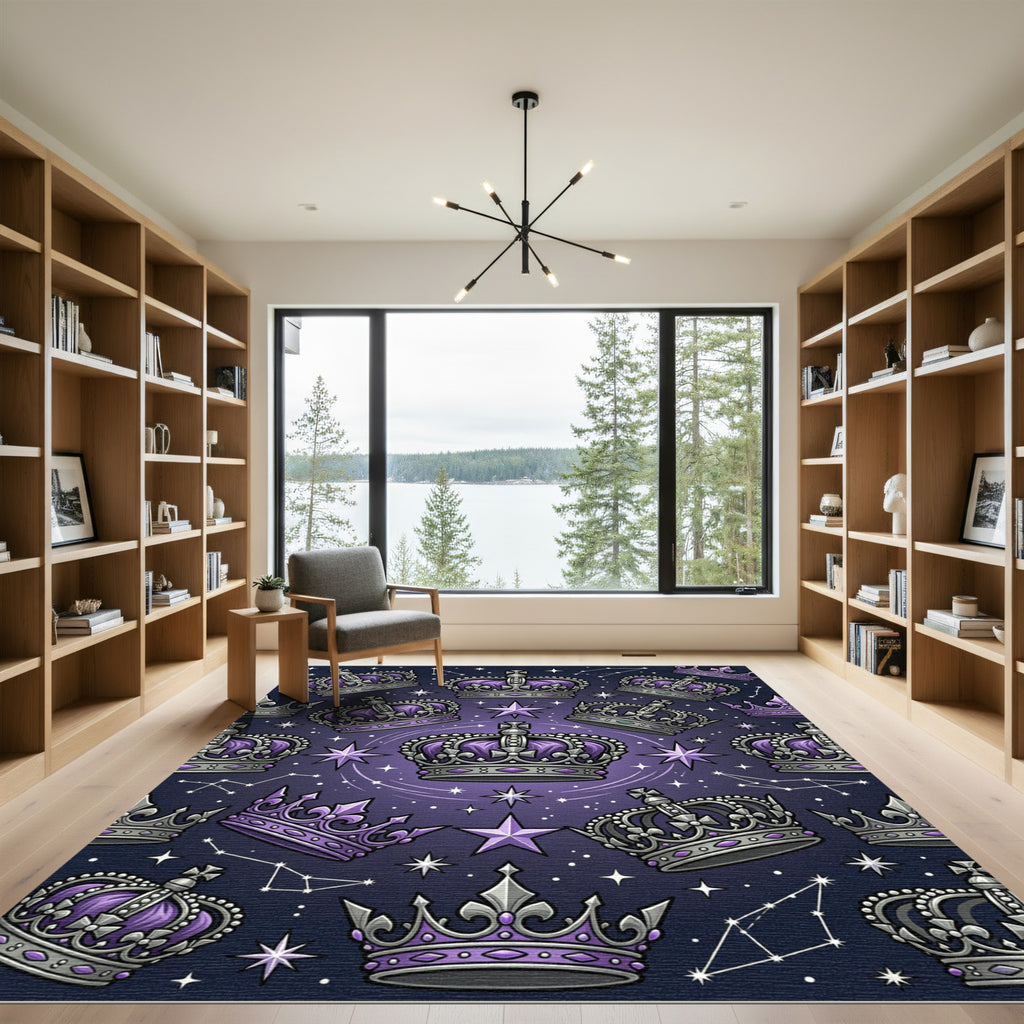 Celestial Purple Crown and Star Galaxy Rug