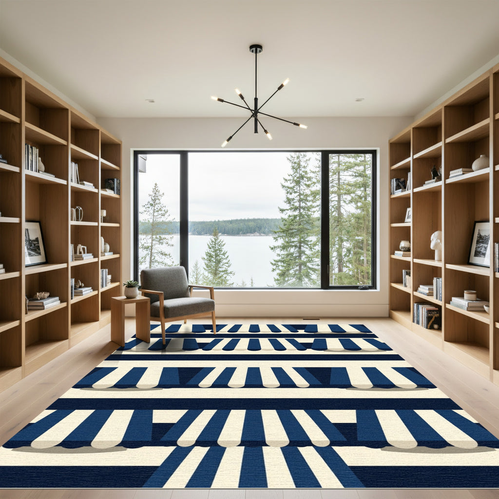 Navy and Cream Nautical Awning Stripe Rug