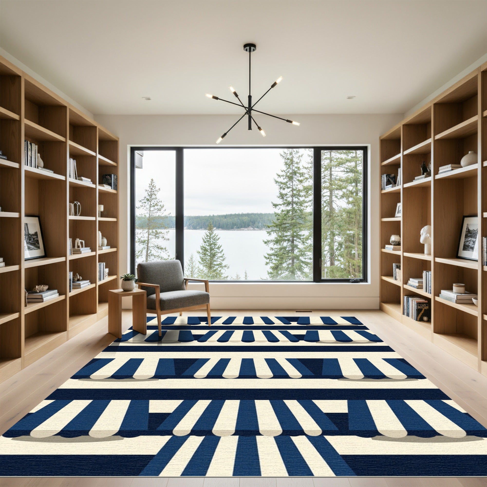 Navy and Cream Nautical Awning Stripe Rug