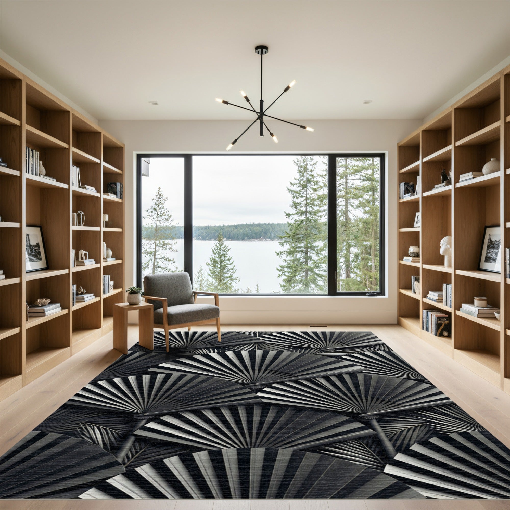 Monochromatic Fan Foliage Abstract Rug