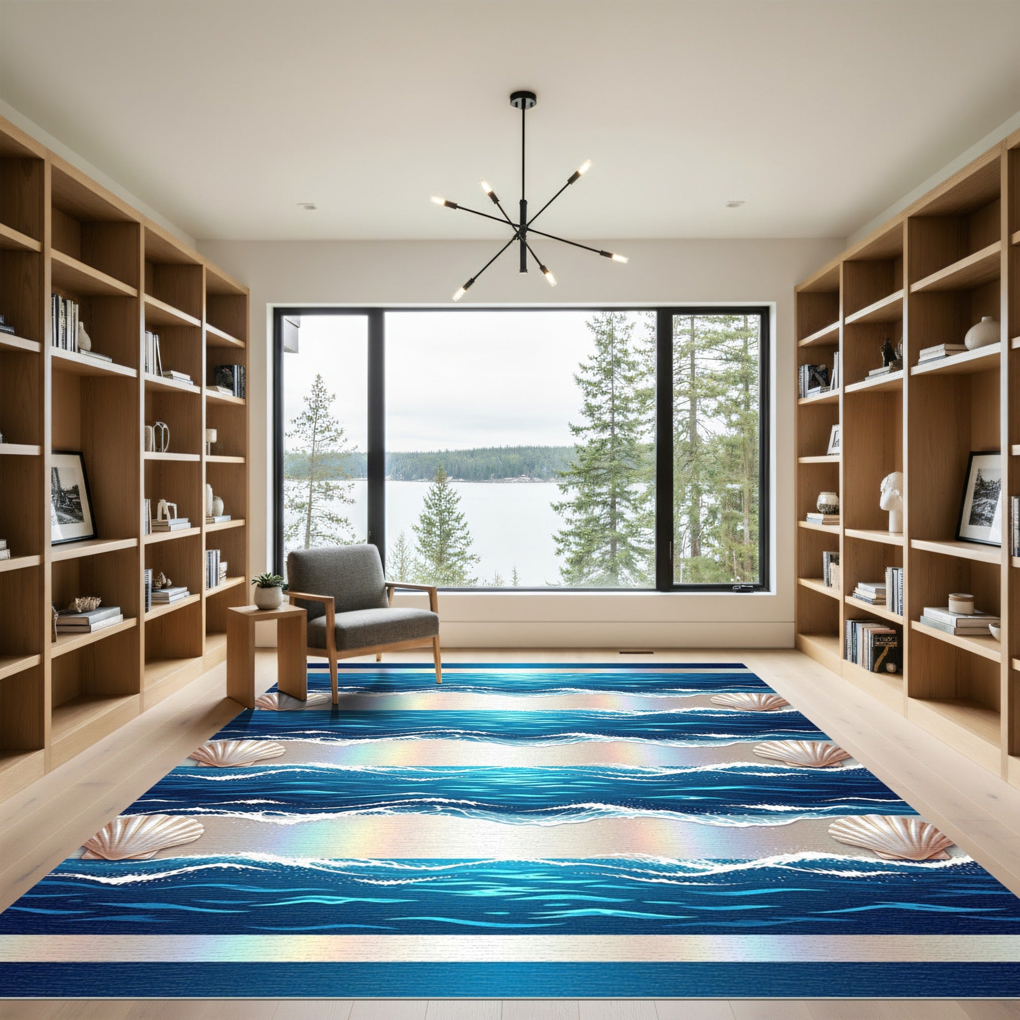Ocean Waves with Seashells and Sand Rug