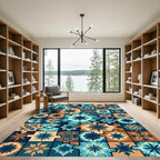 Geometric Teal and Copper Star Tile Rug