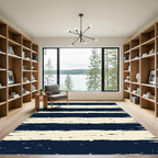 Navy Blue Distressed Horizontal Stripe Rug