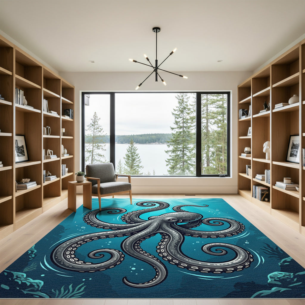 Mystical Silver Octopus Undersea Abyss Rug
