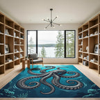 Mystical Silver Octopus Undersea Abyss Rug