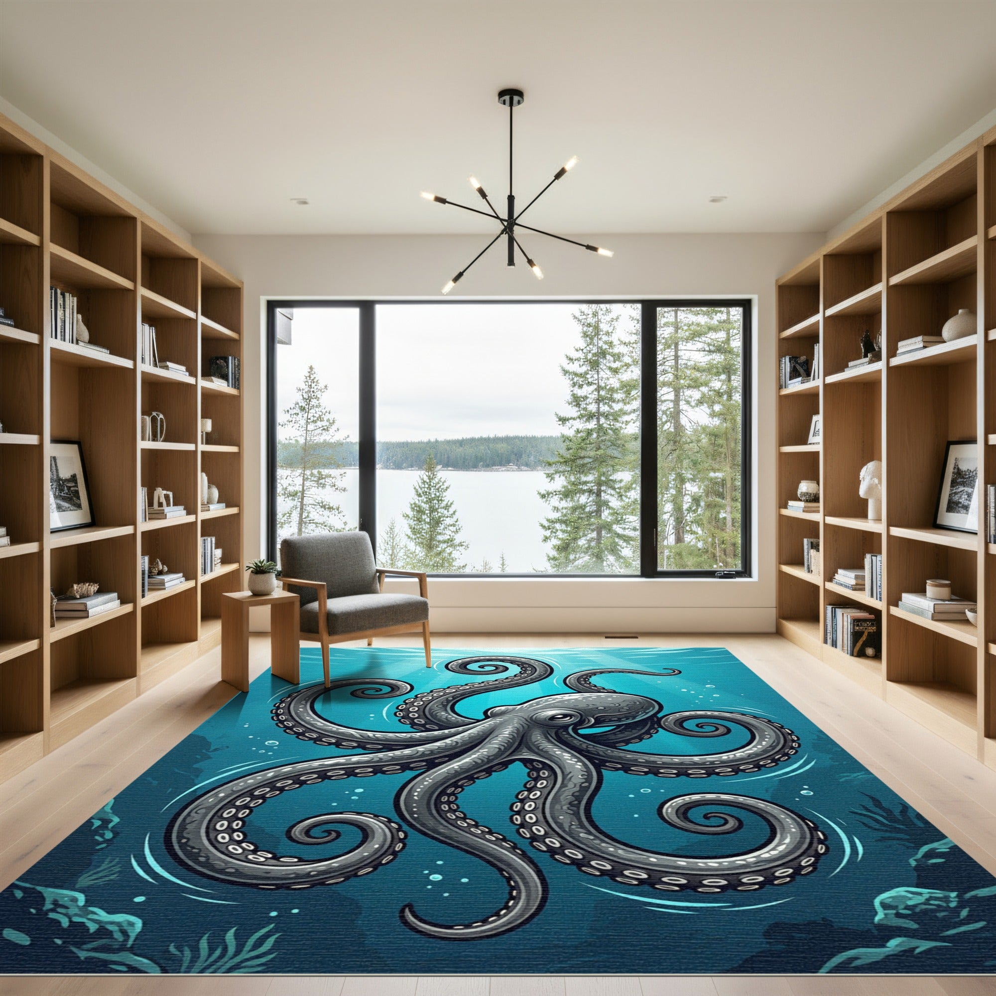 Mystical Silver Octopus Undersea Abyss Rug