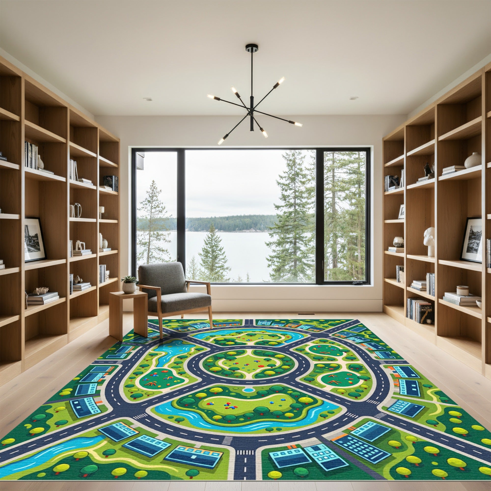 Vibrant Urban Park City Map Illustration Rug