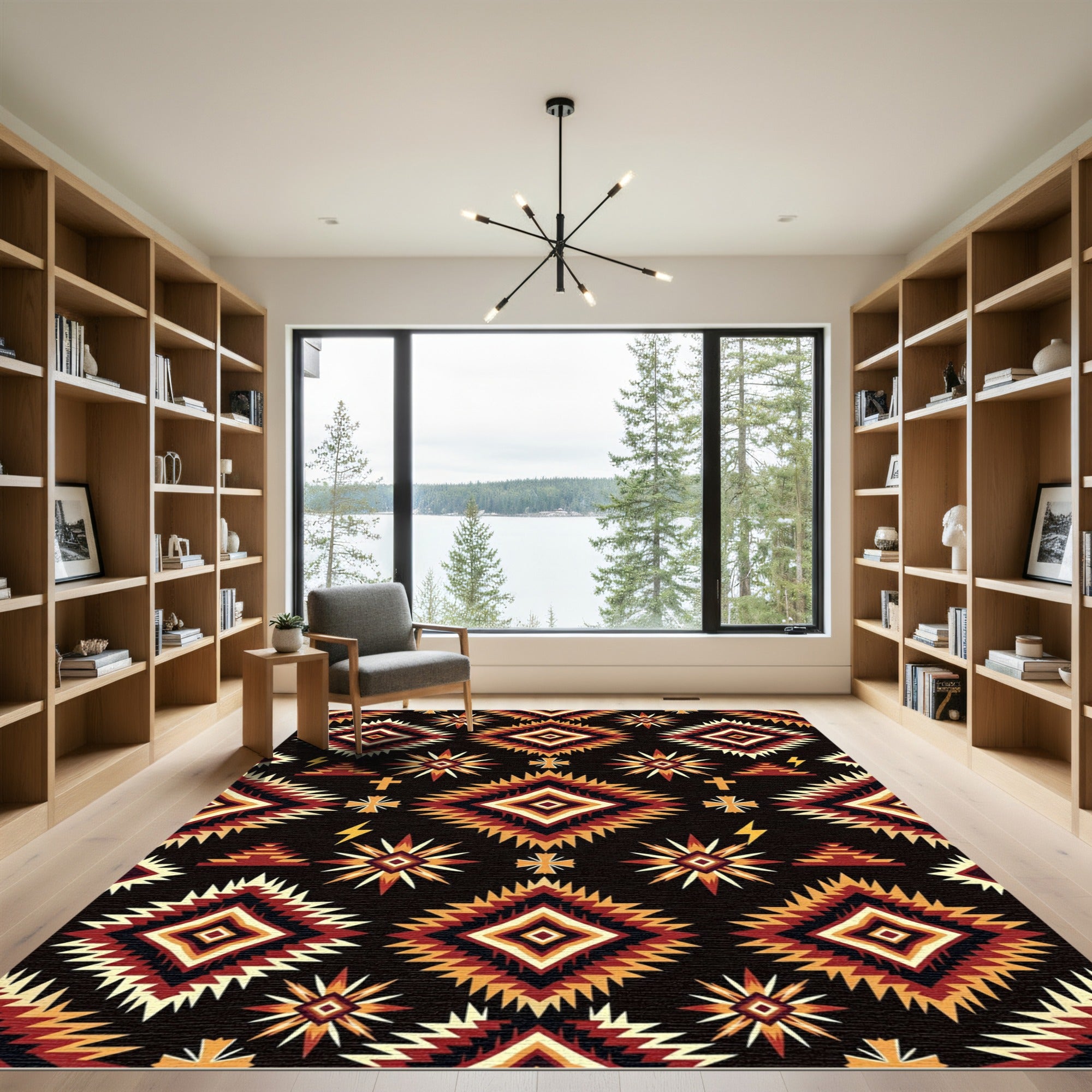 Bold Earth Tone Diamond Star Folk Rug
