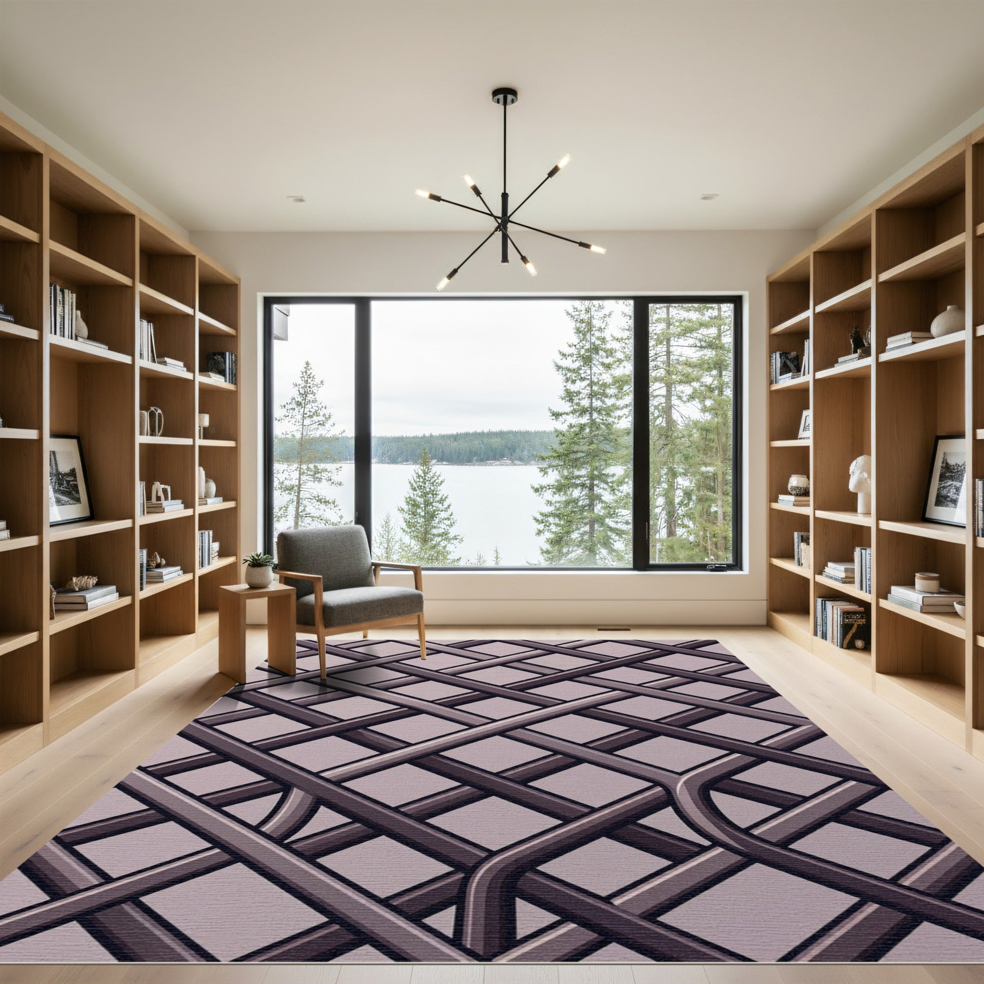 Minimalist Gray Intersecting Lattice Grid Rug