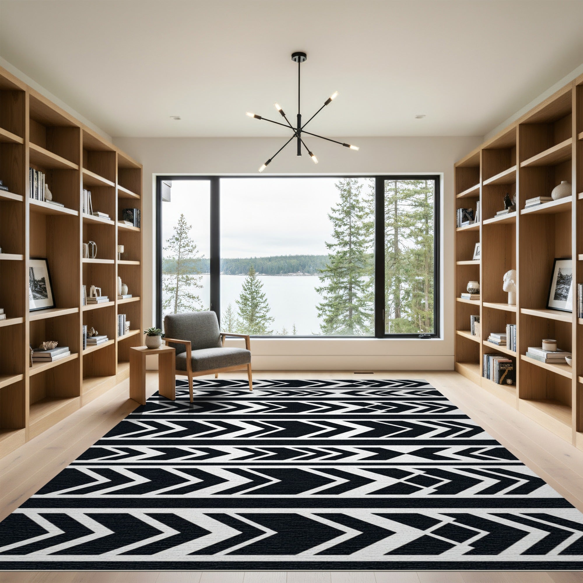 Bold Black Arrow Geometric Stripes Rug