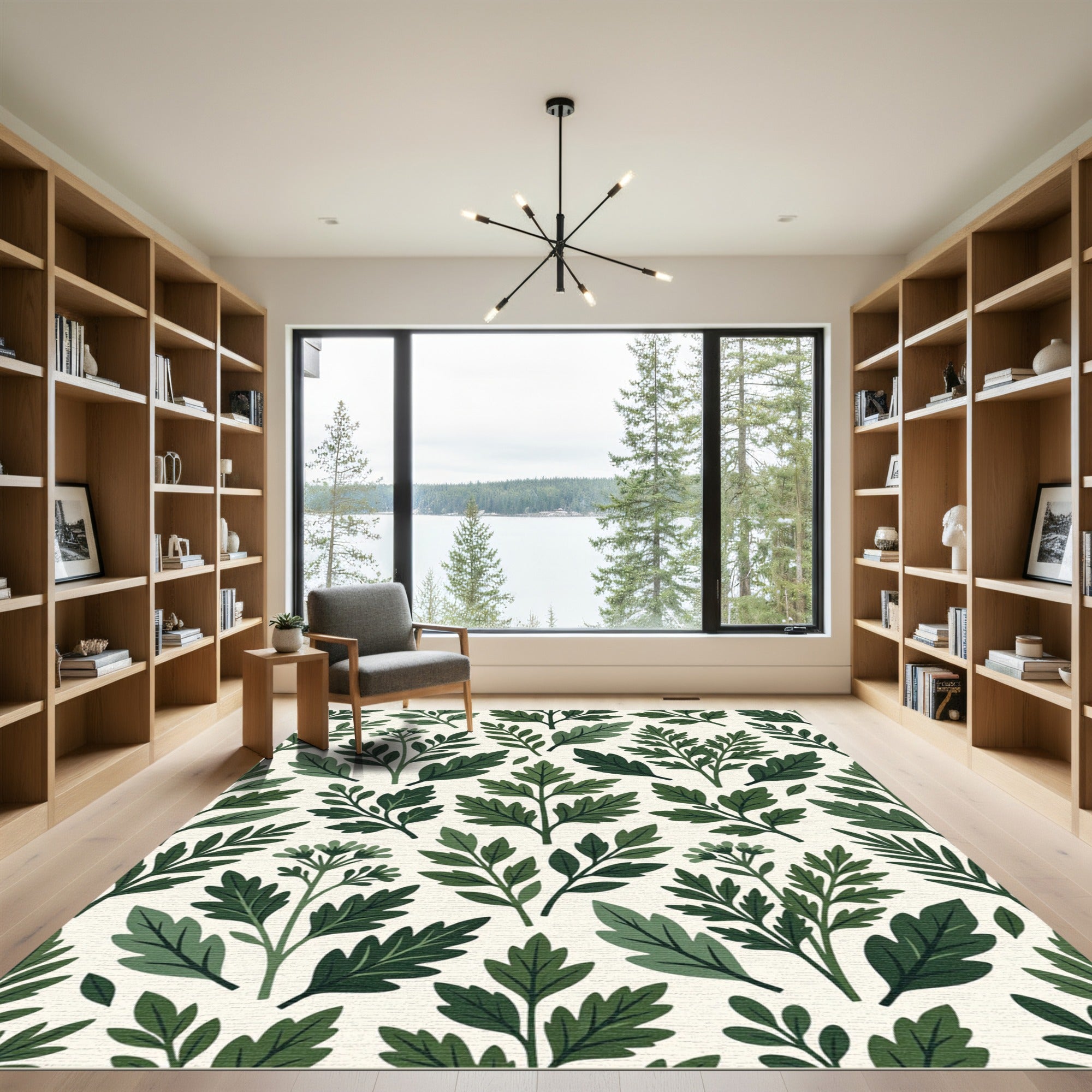 Lush Sage Green Botanical Leaf Foliage Rug