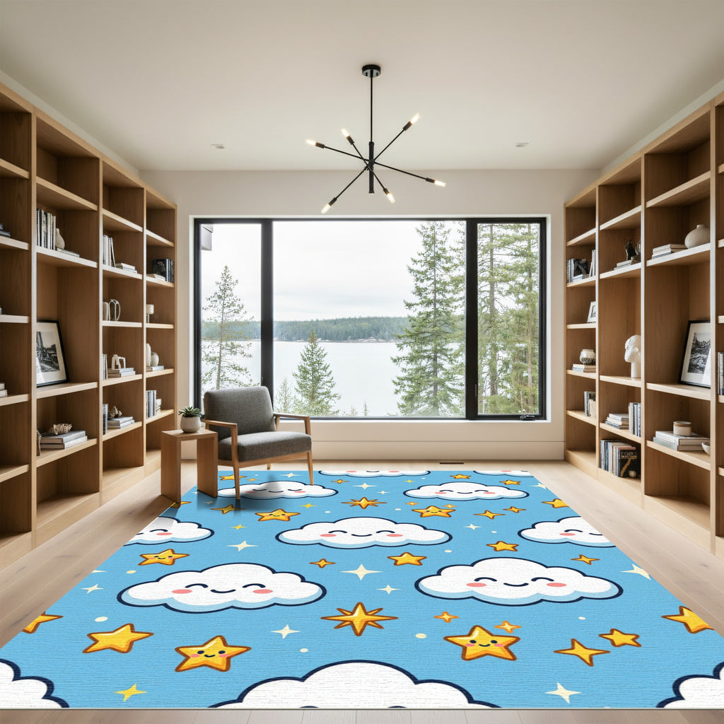 Cute Kawaii Blue Sky Starry Cloud Rug