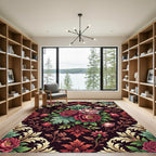 Dark Crimson Floral Baroque Botanical Rug