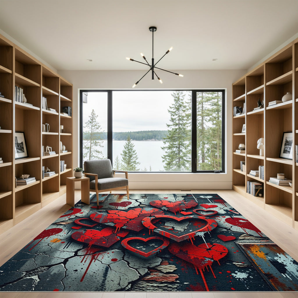 Cracked Heart Red Grungy Valentine Rug